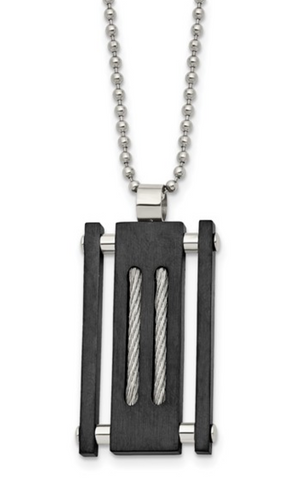 Chisel Stainless Steel Brushed and Polished Black IP with Cable Rectangle Necklace (SRN2085)