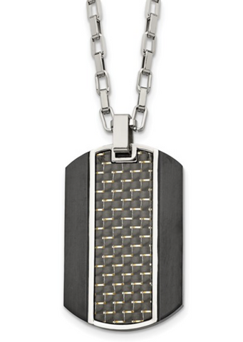 Chisel Stainless Steel Brushed and Polished Black IP Carbon Fiber Inlay Necklace (SRN2310)