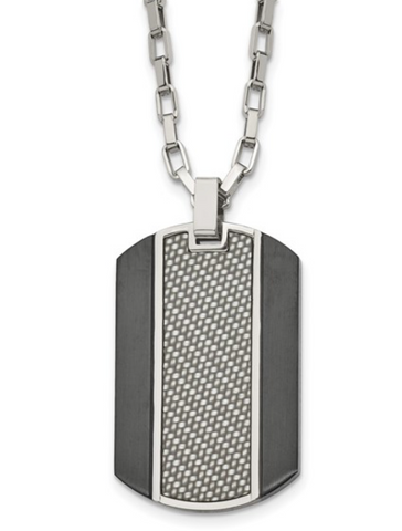 Chisel Stainless Steel Brushed and Polished Black IP Grey CarbonFiber Inlay Necklace (SRN2311)