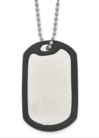 Chisel Stainless Steel Brushed and Polished Dog Tag w/ Removable Black Rubber on a Ball Chain Necklace (SRN2375)