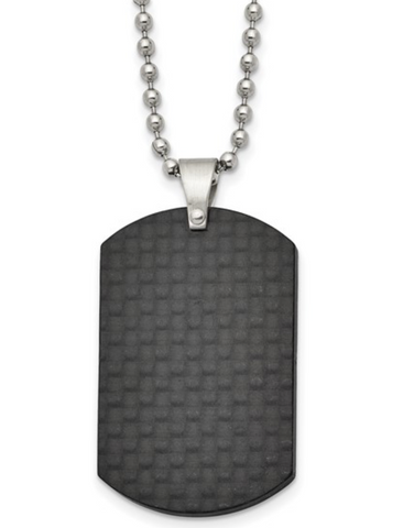 Chisel Stainless Steel Brushed Black Solid Carbon Fiber Dog Tag on a Ball Chain Necklace (SRN2426)