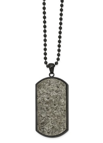 Chisel Stainless Steel Polished Black IP-plated w/ Sedimentary Rock Dog Tag on a Ball Chain Necklace (SRN2638)