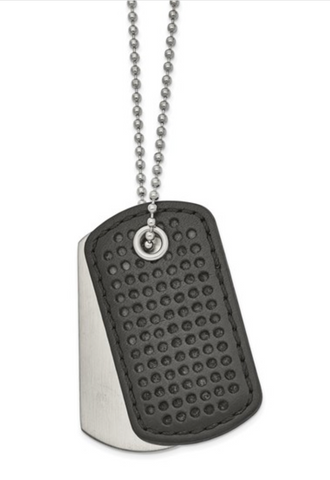 Chisel Stainless Steel Brushed Black Textured Leather 2 Piece Dog Tags on a Ball Chain Necklace (SRN2680)
