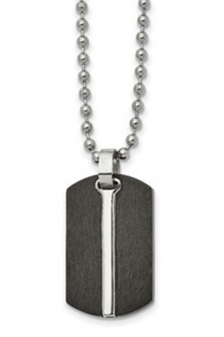 Chisel Stainless Steel Brushed and Polished Black IP-plated Dog Tag on a Ball Chain Necklace (SRN2724)