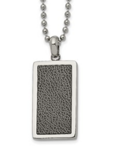 Chisel Stainless Steel Polished w/ Black Stoving Varnish Rectangle Dog Tag on a Ball Chain Necklace (SRN2719)