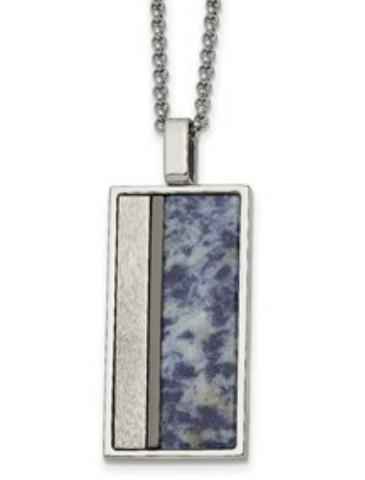 Chisel Stainless Steel Brushed and Polished Black IP-plated w/ Blue Spot Stone on a Rolo Chain Necklace (SRN2718)