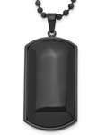 Chisel Stainless Steel Brushed Black IP-plated w/ Black Agate Dog Tag on a Ball Chain Necklace (SRN811)