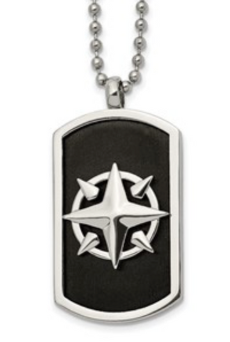 Chisel Stainless Steel Brushed and Polished Black IP-plated Compass Dog Tag on a Ball Chain Necklace (SRN2726)