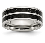 Chisel Stainless Steel Polished with Double Row Black Carbon Fiber Inlay 8mm Band (SR336)