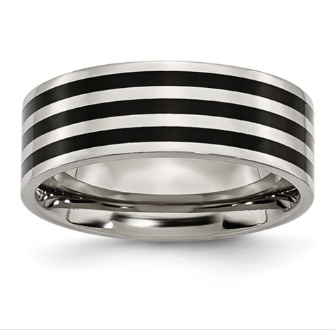 Chisel Stainless Steel 8mm Black IP-plated Striped Polished Band (SR156)