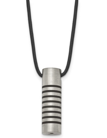 Chisel Stainless Steel Brushed and Polished w/ Black Rubber Cylinder on a Leather Cord Necklace (SRN190)