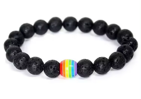 Rainbow Bead Lava Stone Bracelet