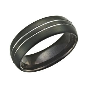 Black Silver Striped Tungsten Ring (TUR35)
