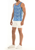 St33le Stretch Mesh Tank Top With Side Racing Stripes - Blue/Ocean Waves (11056)