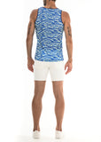 St33le Stretch Mesh Tank Top With Side Racing Stripes - Blue/Ocean Waves (11056)