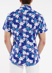 St33le Printed Cotton Knit Jersey Short Sleeve Shirt - Navy/Ocean Hibiscus (9215)