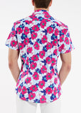 St33le Printed Cotton Knit Jersey Short Sleeve Shirt - Fuschia/Navy Floral (9217)