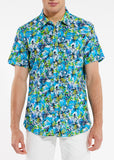 St33le Printed Cotton Knit Jersey Short Sleeve Shirt - Premium Teal/Citrus Floral (9223)