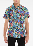 St33le Printed Cotton Knit Jersey Short Sleeve Shirt - Blue/Spruce Tropics (9232)