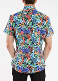 St33le Printed Cotton Knit Jersey Short Sleeve Shirt - Blue/Spruce Tropics (9232)
