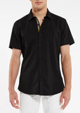 St33le Solid Knit Stretch Short Sleeve Shirt With Placket Tape Detail (962)