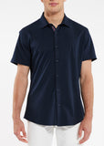 St33le Solid Knit Stretch Short Sleeve Shirt With Placket Tape Detail (962)