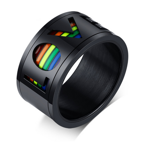 Stainless Steel Rainbow Love Spinner Ring