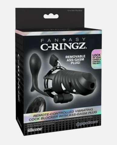 C-Ringz Remote-Controlled Vibrating Cock Blocker with Ass-Gasm Plug (597023)