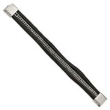 Chisel Stainless Steel Polished Multi Strand Black Leather 8.5 inch Bracelet (SRB3002)