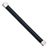 Chisel Stainless Steel Polished Black and Blue Braided Leather 8.25 inch Bracelet (SRB3039)