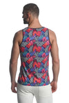 St33le Printed Stretch Mesh Tank Top - Fuschia/Navy Diamond Tropics (11083)