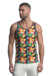 St33le Printed Stretch Mesh Tank Top - Rainbow Abstract Tropics (11084)