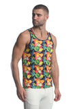 St33le Printed Stretch Mesh Tank Top - Rainbow Abstract Tropics (11084)