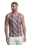 St33le Printed Stretch Mesh Tank Top - Teal/Fuschia Tropics (11085)