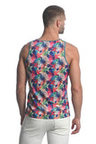 St33le Printed Stretch Mesh Tank Top - Teal/Fuschia Tropics (11085)