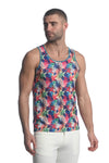 St33le Printed Stretch Mesh Tank Top - Teal/Fuschia Tropics (11085)