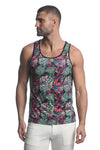 St33le Printed Stretch Mesh Tank Top - Rainbow Jungle Abstact (11087)