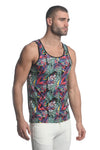 St33le Printed Stretch Mesh Tank Top - Rainbow Jungle Abstact (11087)