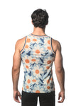 St33le Printed Stretch Mesh Tank Top - Blue/Gold Daisies (11090)