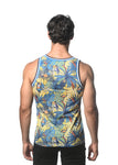 St33le Printed Stretch Mesh Tank Top - Royal/Gold Jungle (11094)