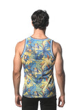 St33le Printed Stretch Mesh Tank Top - Royal/Gold Jungle (11094)