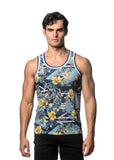 St33le Printed Stretch Mesh Tank Top - Navy/Royal Floral (11095)