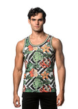 St33le Printed Stretch Mesh Tank Top - Spruce/Sienna Fauna  (11096)