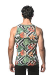 St33le Printed Stretch Mesh Tank Top - Spruce/Sienna Fauna  (11096)