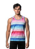 St33le Printed Stretch Mesh Tank Top - Fuschia/Cobalt Stripes (11097)