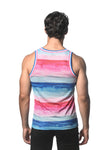 St33le Printed Stretch Mesh Tank Top - Fuschia/Cobalt Stripes (11097)