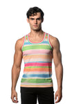 St33le Printed Stretch Mesh Tank Top - Green/Candy Stripes (11099)