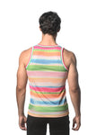 St33le Printed Stretch Mesh Tank Top - Green/Candy Stripes (11099)