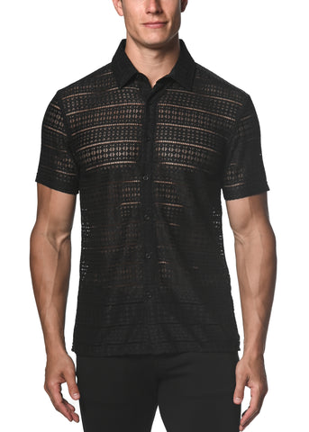 St33le Diamond Stretch Knit Lace Gossamer Shirt (24013)