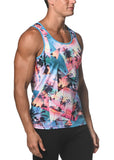 St33le Turquoise Palm Collage Printed Stretch Jersey Knit Tank Top (470)